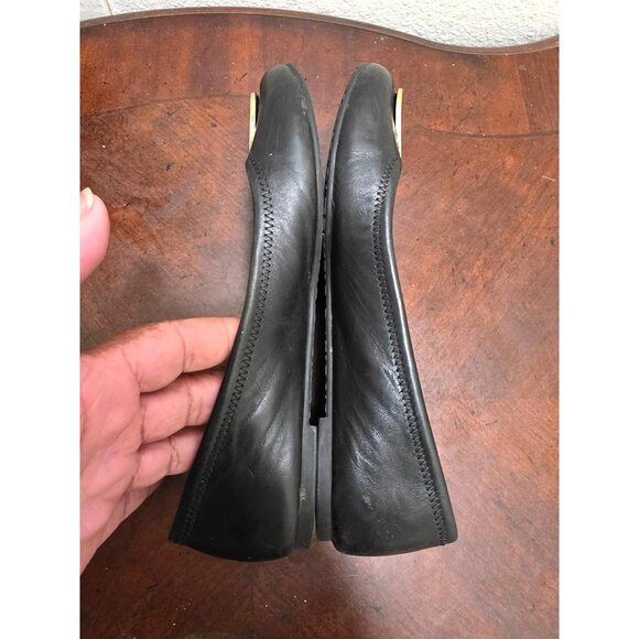 Tory Burch Black Leather Gold Logo Flats Women's Size 8 - Picture 7 of 12